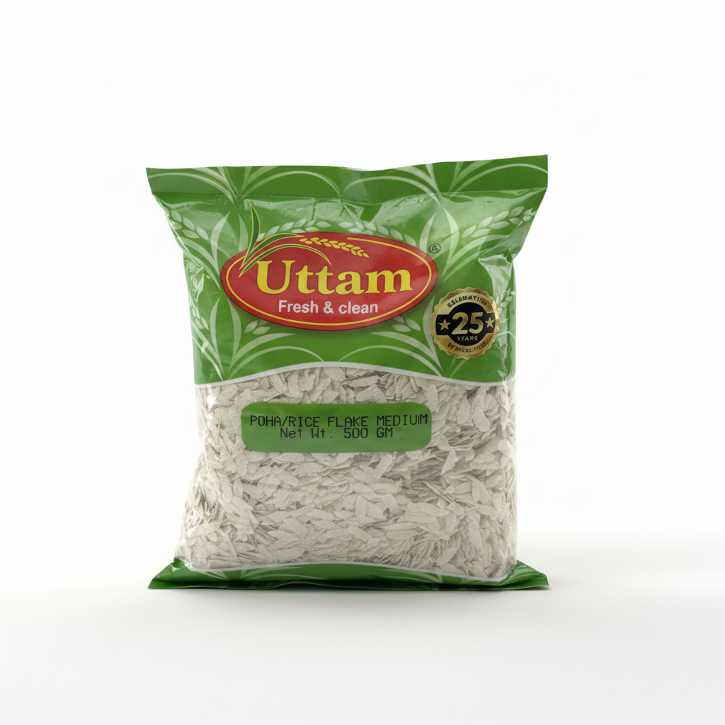 Uttam Rice Flakes (Poha / Aval) Medium | 500g Fresh Pack